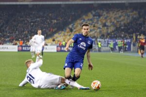 Seamus Coleman Tripping During Europa League Match